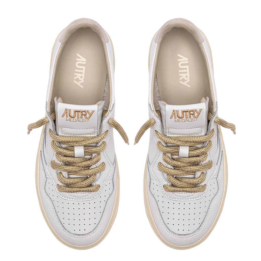 MEDALIST LOW WOMAN LEATHER/SWOLL Sneakers Donna, White/Gold