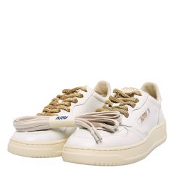 MEDALIST LOW WOMAN LEATHER/SWOLL Sneakers Donna, White/Gold