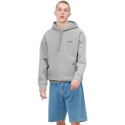 HOODED AMERICAN SCRIPT SWEAT Felpa Cappuccio Uomo, Grey Heather