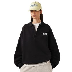 UNISEX COLLEGE POLO SWEATSHIRT Felpa Polo, Black