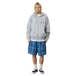 OVAL PATCH ZIP HOODED SWEATSHIRT Heather Grey