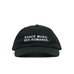 DANCE, MUSIC, SEX, ROMANCE EMBROIDERED CAP Black